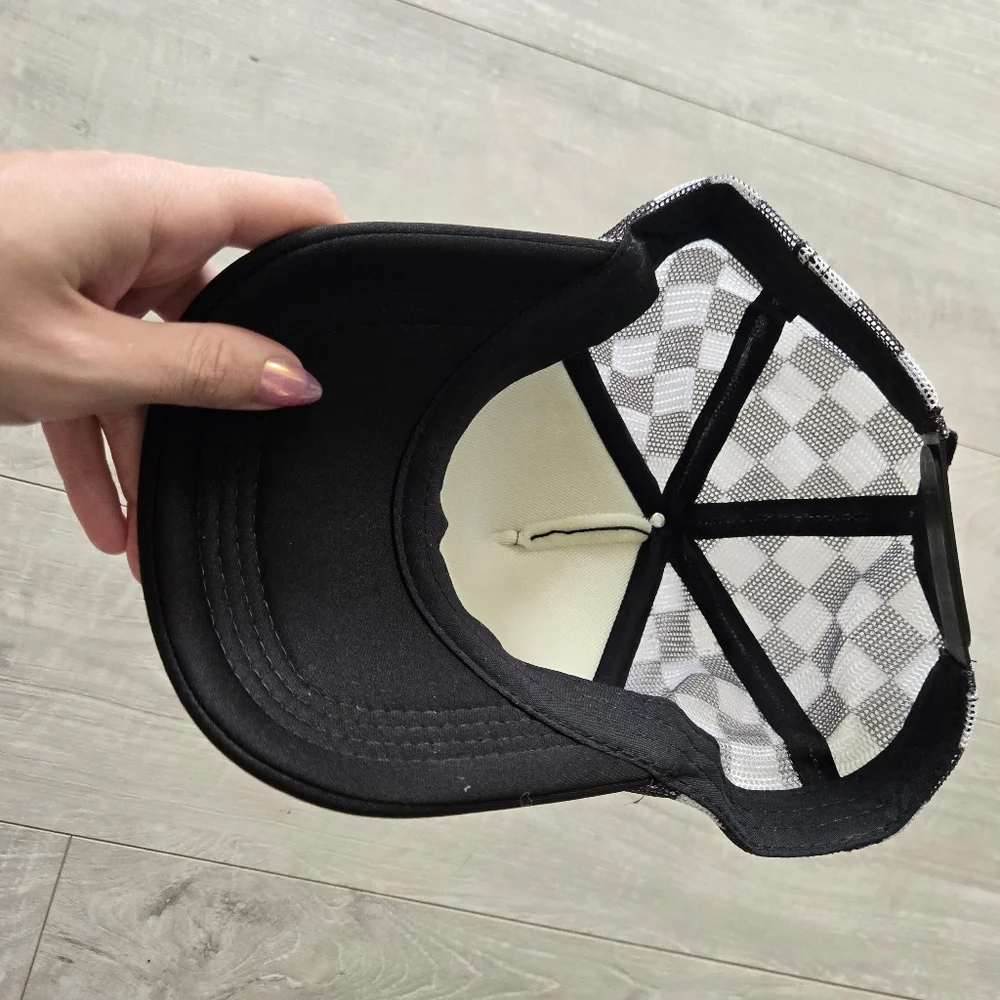 Black and White Checkered Trucker Hat
